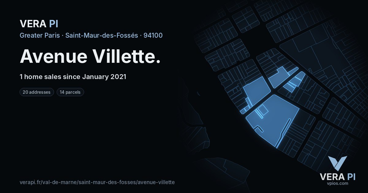 Avenue Villette, Saint-Maur-des-Fossés at night – every parcel coloured by the prices around it, the street's own parcels lit