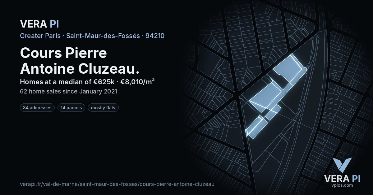 Cours Pierre Antoine Cluzeau, Saint-Maur-des-Fossés at night – every parcel coloured by the prices around it, the street's own parcels lit