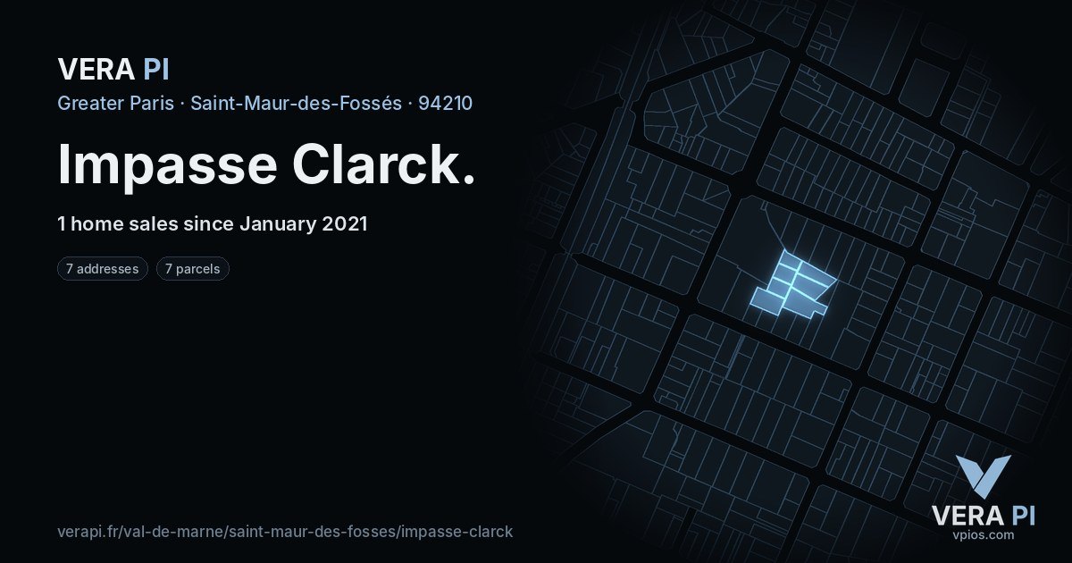 Impasse Clarck, Saint-Maur-des-Fossés at night – every parcel coloured by the prices around it, the street's own parcels lit