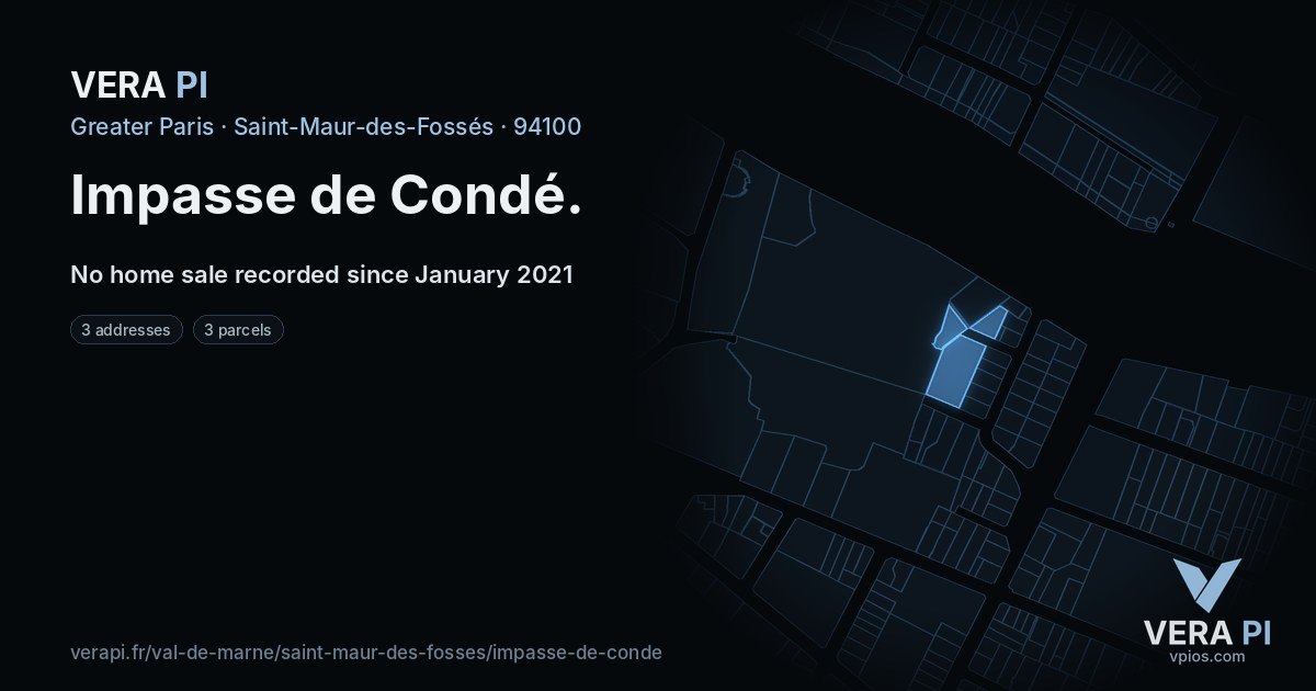 Impasse de Condé, Saint-Maur-des-Fossés at night – every parcel coloured by the prices around it, the street's own parcels lit