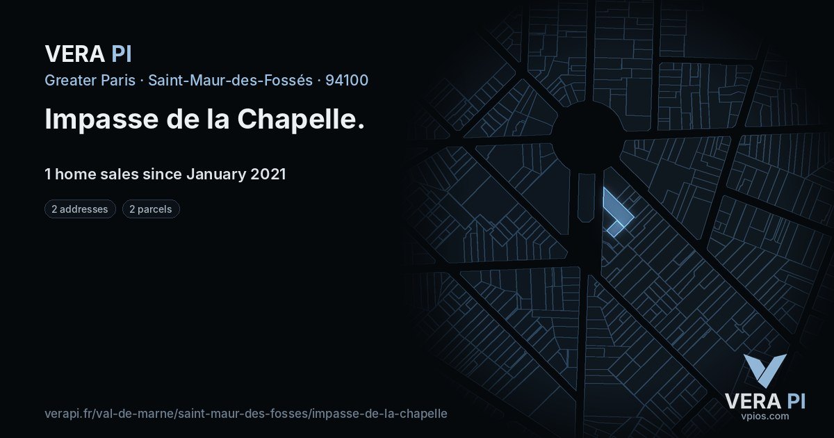 Impasse de la Chapelle, Saint-Maur-des-Fossés at night – every parcel coloured by the prices around it, the street's own parcels lit
