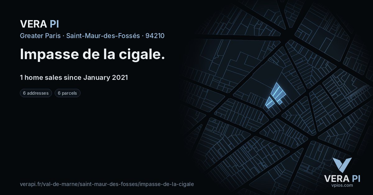 Impasse de la cigale, Saint-Maur-des-Fossés at night – every parcel coloured by the prices around it, the street's own parcels lit
