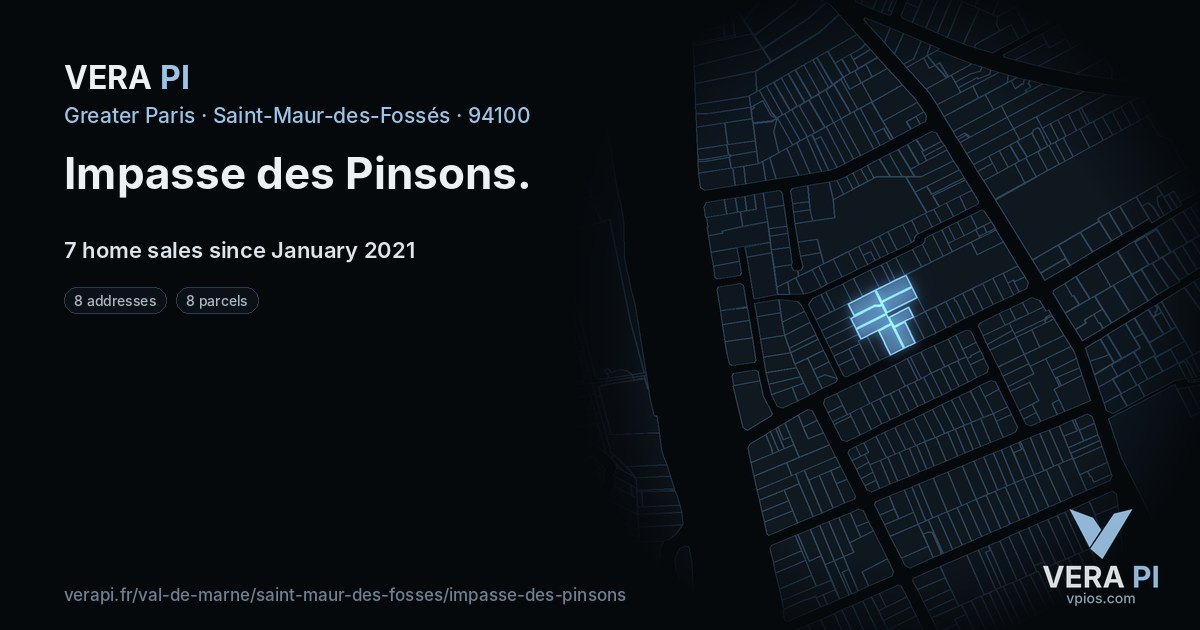 Impasse des Pinsons, Saint-Maur-des-Fossés at night – every parcel coloured by the prices around it, the street's own parcels lit