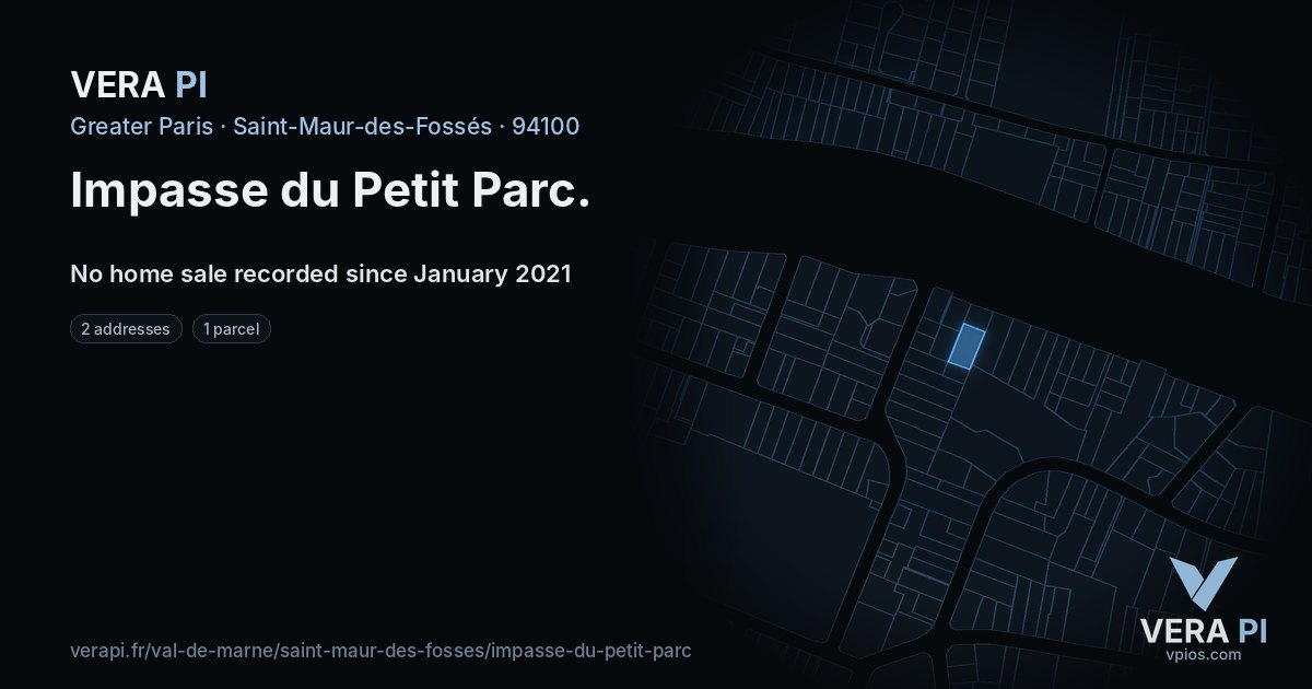 Impasse du Petit Parc, Saint-Maur-des-Fossés at night – every parcel coloured by the prices around it, the street's own parcels lit