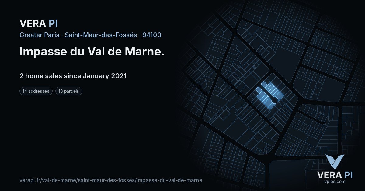 Impasse du Val de Marne, Saint-Maur-des-Fossés at night – every parcel coloured by the prices around it, the street's own parcels lit