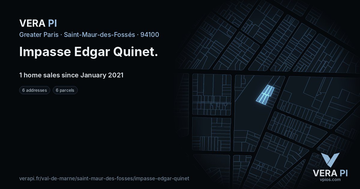 Impasse Edgar Quinet, Saint-Maur-des-Fossés at night – every parcel coloured by the prices around it, the street's own parcels lit