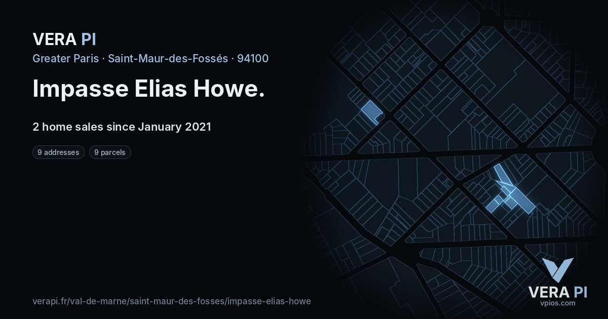 Impasse Elias Howe, Saint-Maur-des-Fossés at night – every parcel coloured by the prices around it, the street's own parcels lit