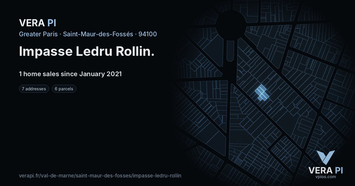 Impasse Ledru Rollin, Saint-Maur-des-Fossés at night – every parcel coloured by the prices around it, the street's own parcels lit