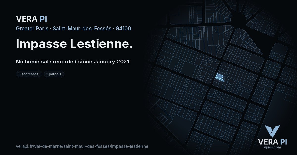Impasse Lestienne, Saint-Maur-des-Fossés at night – every parcel coloured by the prices around it, the street's own parcels lit