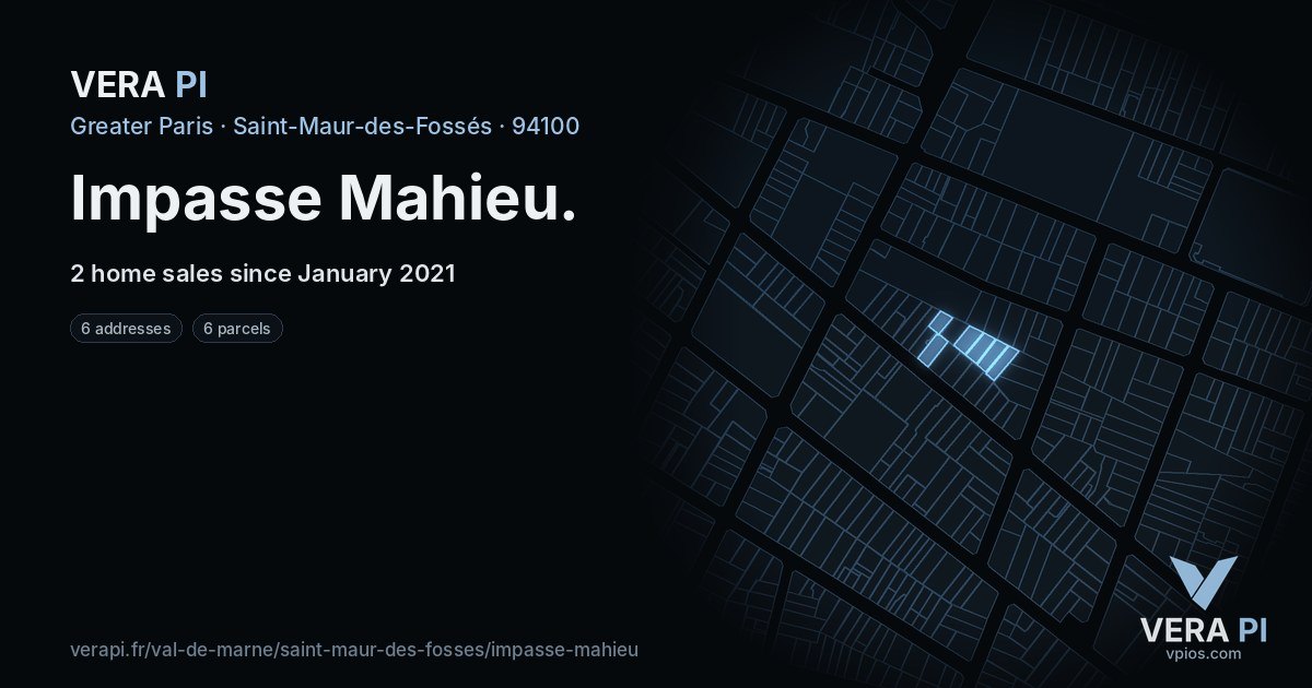 Impasse Mahieu, Saint-Maur-des-Fossés at night – every parcel coloured by the prices around it, the street's own parcels lit