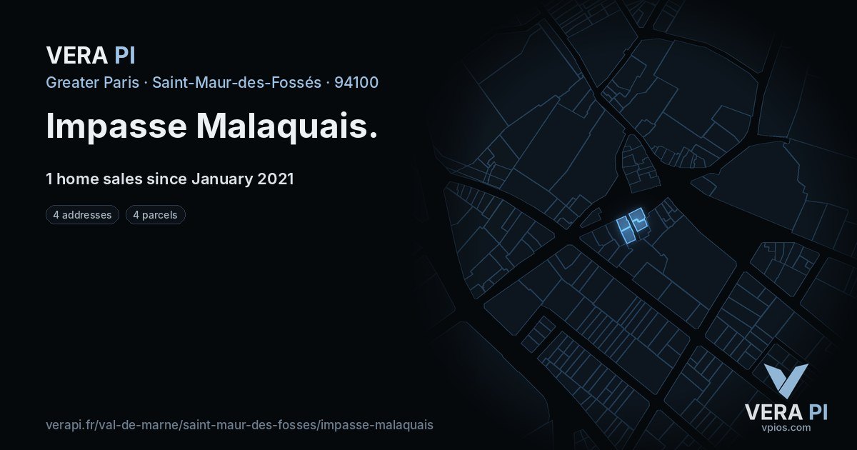 Impasse Malaquais, Saint-Maur-des-Fossés at night – every parcel coloured by the prices around it, the street's own parcels lit