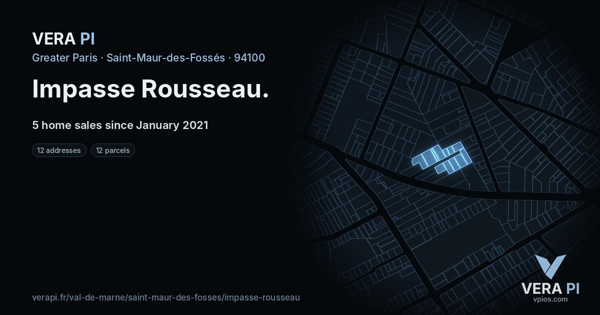 Impasse Rousseau, Saint-Maur-des-Fossés at night – every parcel coloured by the prices around it, the street's own parcels lit
