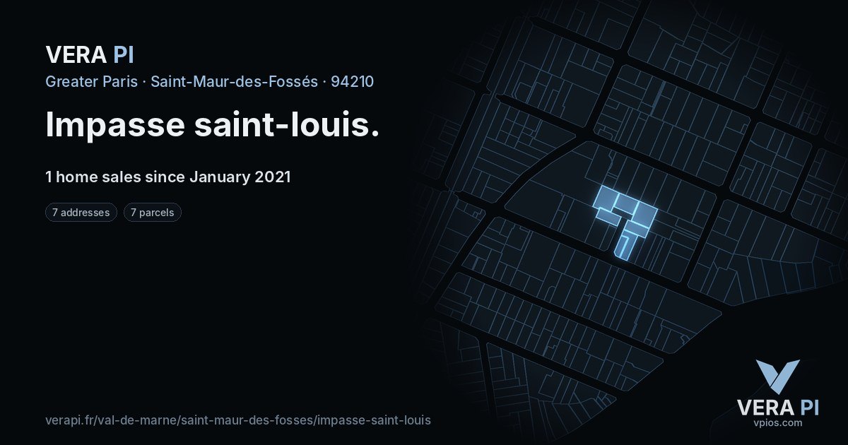 Impasse saint-louis, Saint-Maur-des-Fossés at night – every parcel coloured by the prices around it, the street's own parcels lit