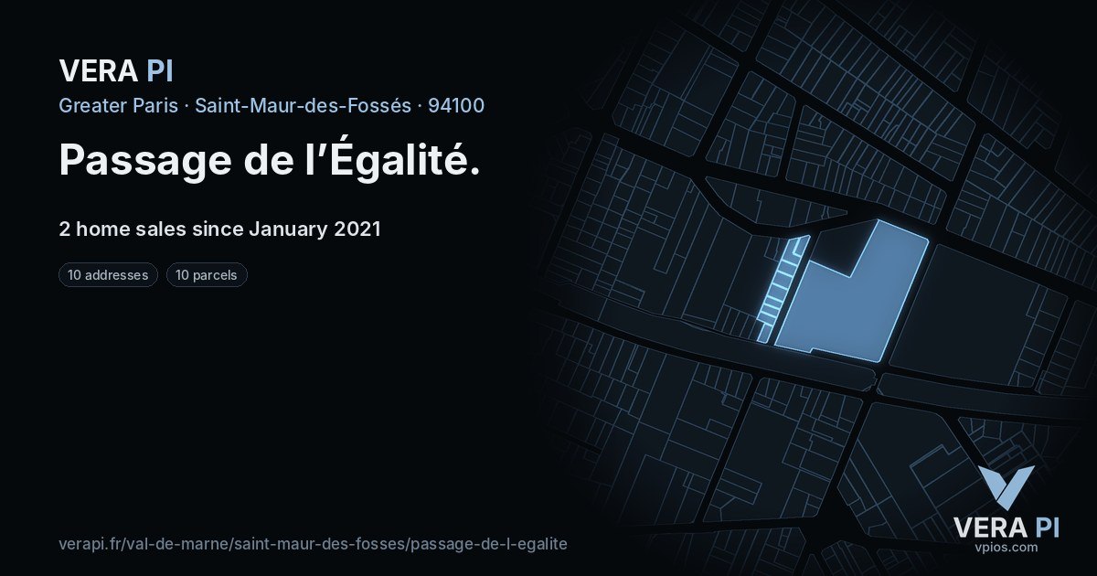 Passage de l’Égalité, Saint-Maur-des-Fossés at night – every parcel coloured by the prices around it, the street's own parcels lit