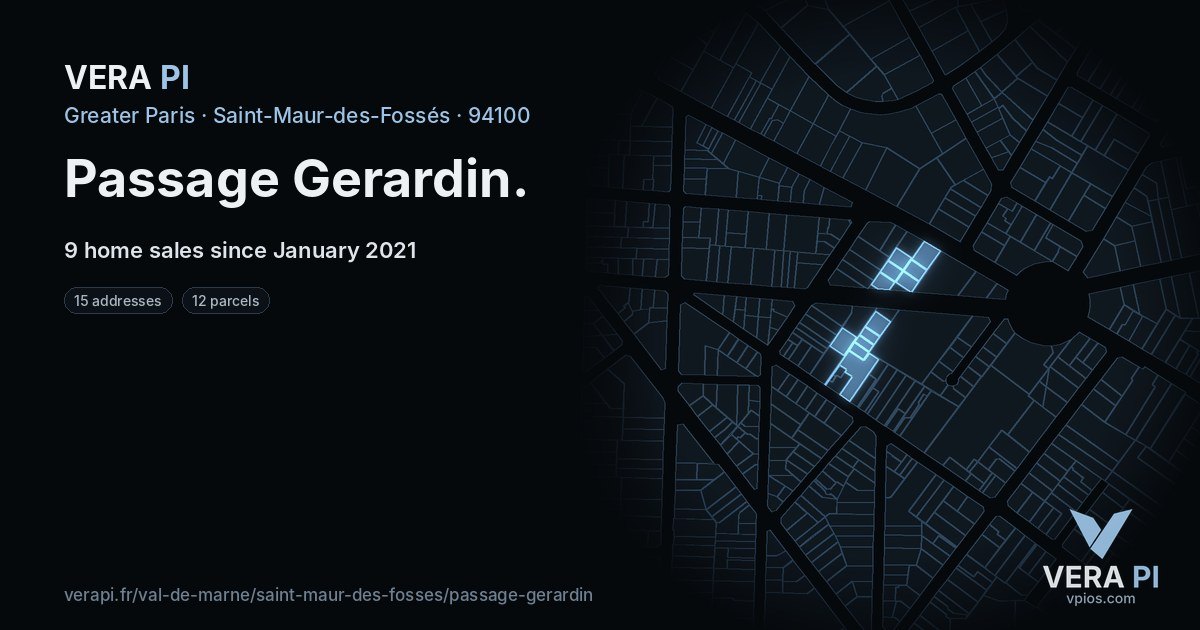 Passage Gerardin, Saint-Maur-des-Fossés at night – every parcel coloured by the prices around it, the street's own parcels lit
