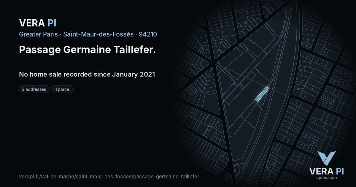 Passage Germaine Taillefer, Saint-Maur-des-Fossés at night – every parcel coloured by the prices around it, the street's own parcels lit