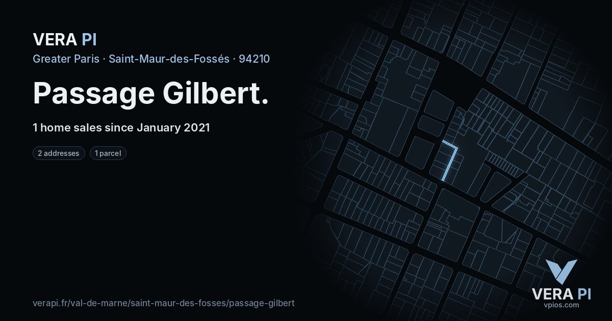 Passage Gilbert, Saint-Maur-des-Fossés at night – every parcel coloured by the prices around it, the street's own parcels lit