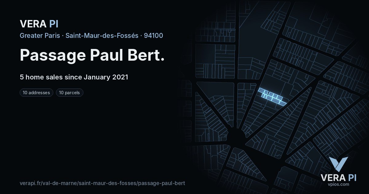 Passage Paul Bert, Saint-Maur-des-Fossés at night – every parcel coloured by the prices around it, the street's own parcels lit
