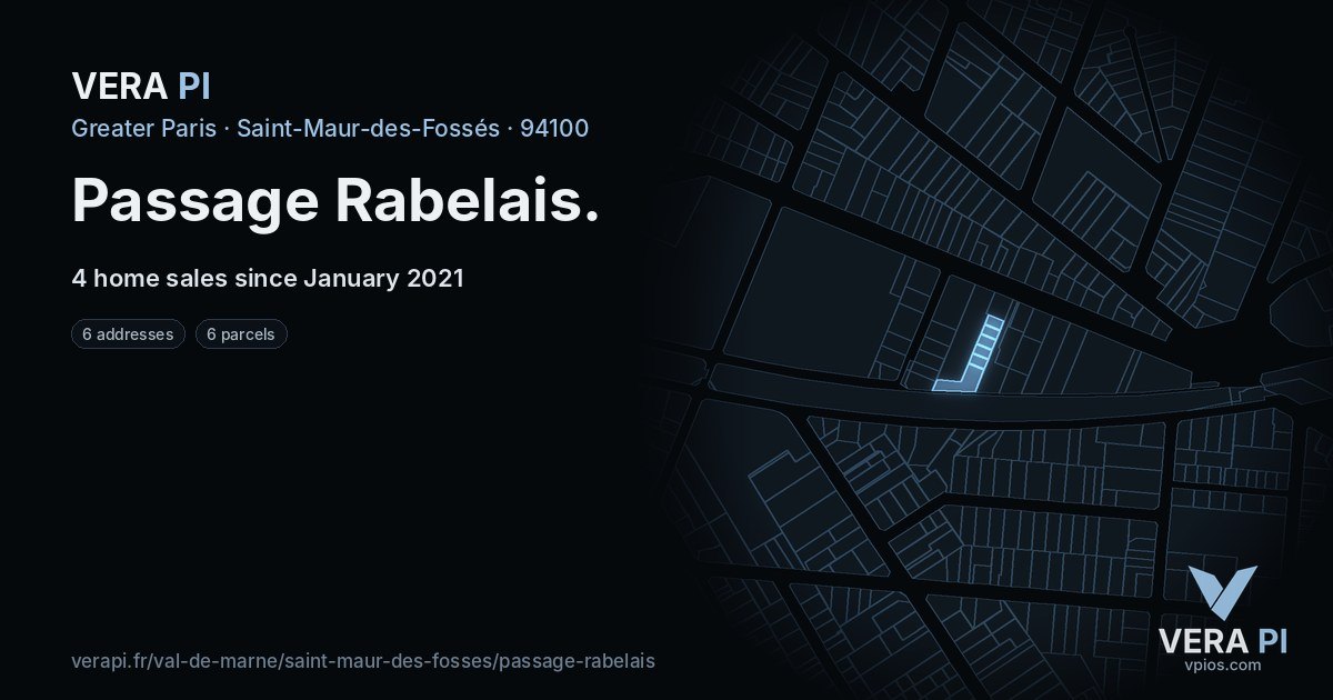 Passage Rabelais, Saint-Maur-des-Fossés at night – every parcel coloured by the prices around it, the street's own parcels lit