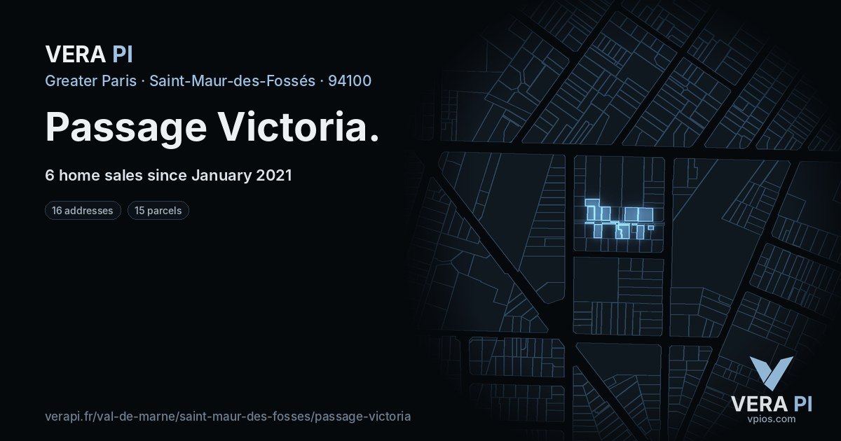Passage Victoria, Saint-Maur-des-Fossés at night – every parcel coloured by the prices around it, the street's own parcels lit