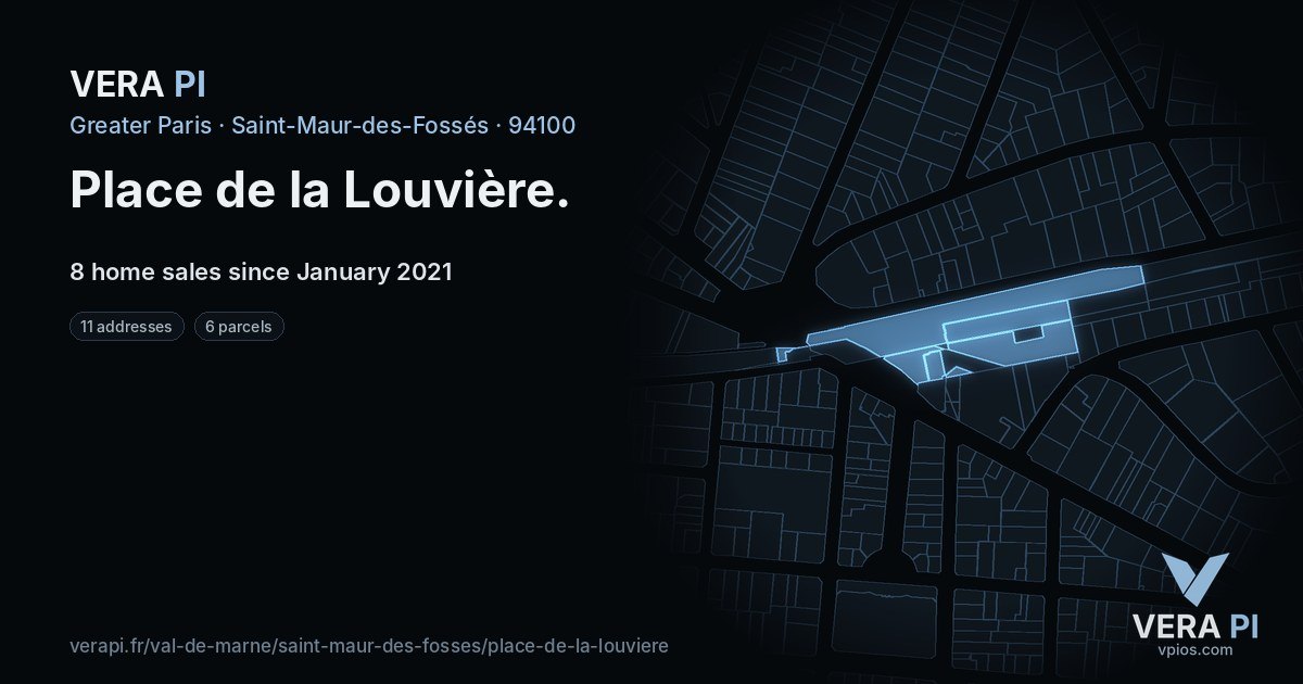 Place de la Louvière, Saint-Maur-des-Fossés at night – every parcel coloured by the prices around it, the street's own parcels lit