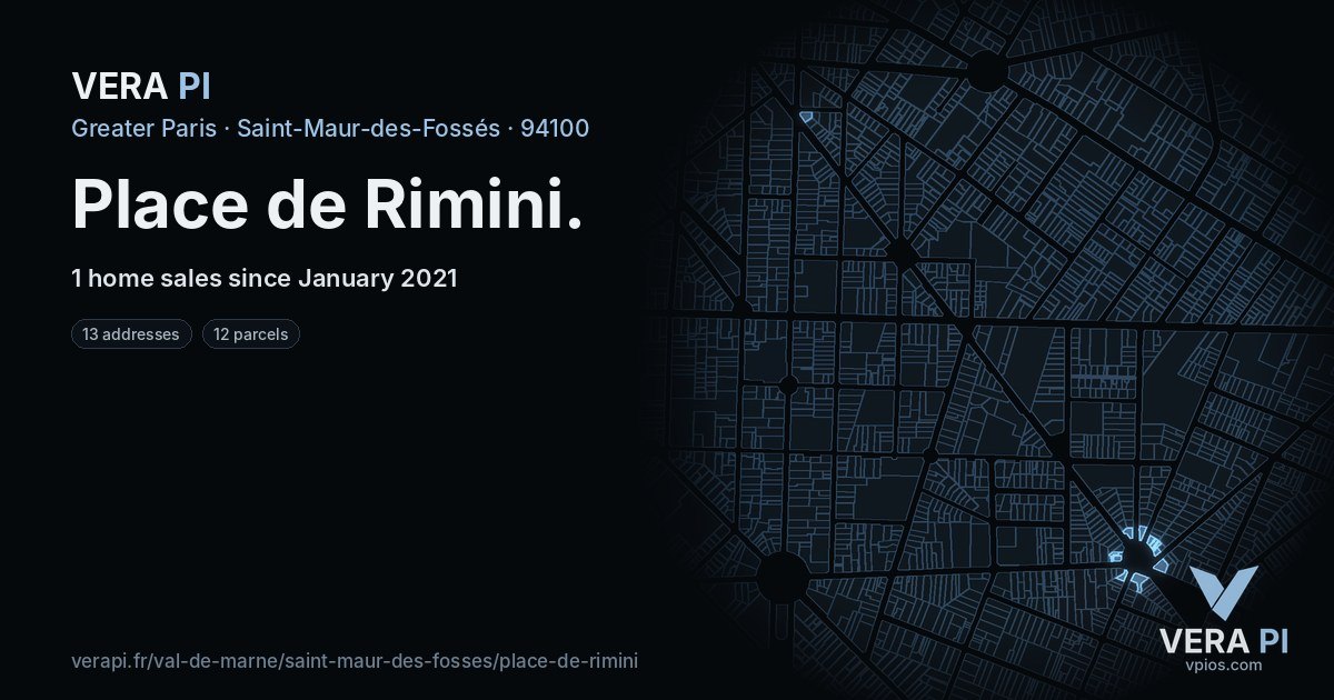 Place de Rimini, Saint-Maur-des-Fossés at night – every parcel coloured by the prices around it, the street's own parcels lit