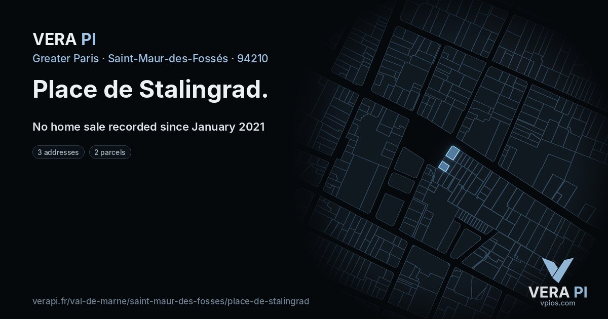 Place de Stalingrad, Saint-Maur-des-Fossés at night – every parcel coloured by the prices around it, the street's own parcels lit