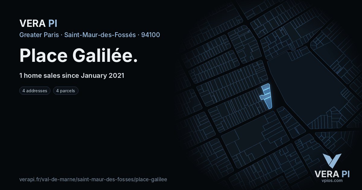 Place Galilée, Saint-Maur-des-Fossés at night – every parcel coloured by the prices around it, the street's own parcels lit