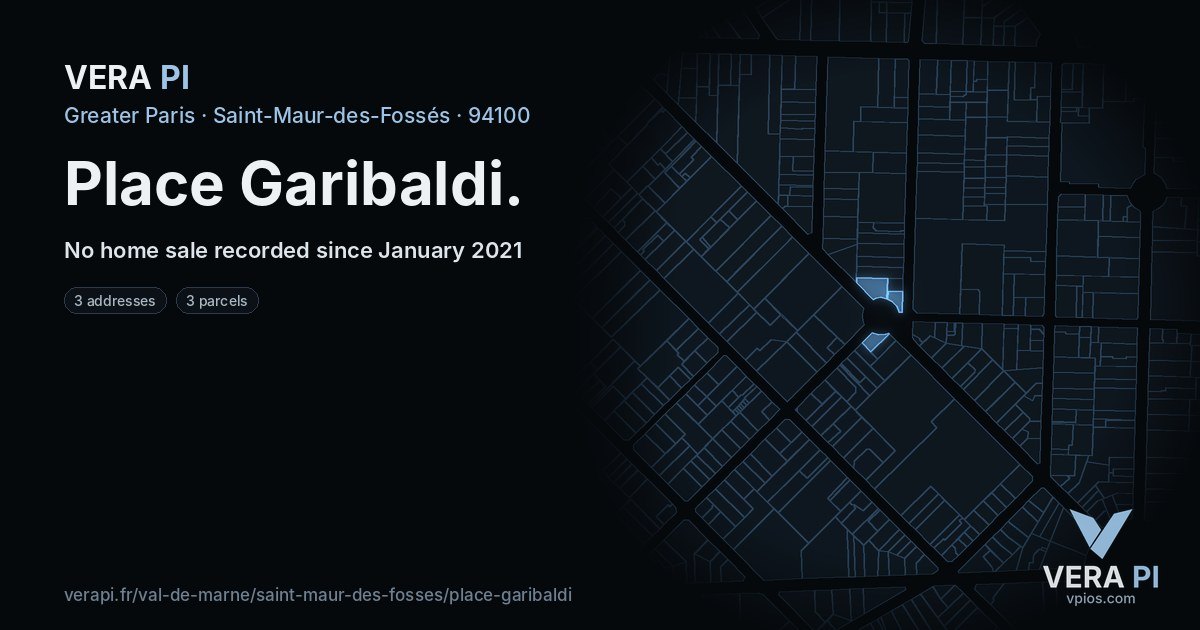 Place Garibaldi, Saint-Maur-des-Fossés at night – every parcel coloured by the prices around it, the street's own parcels lit