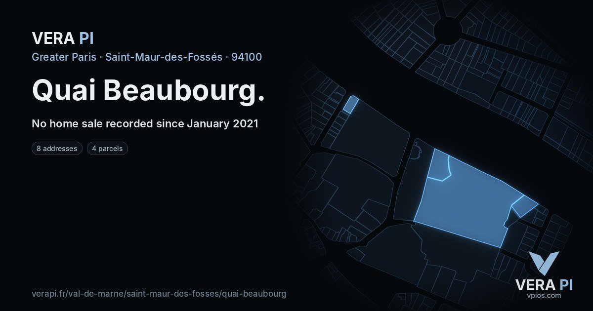 Quai Beaubourg, Saint-Maur-des-Fossés at night – every parcel coloured by the prices around it, the street's own parcels lit