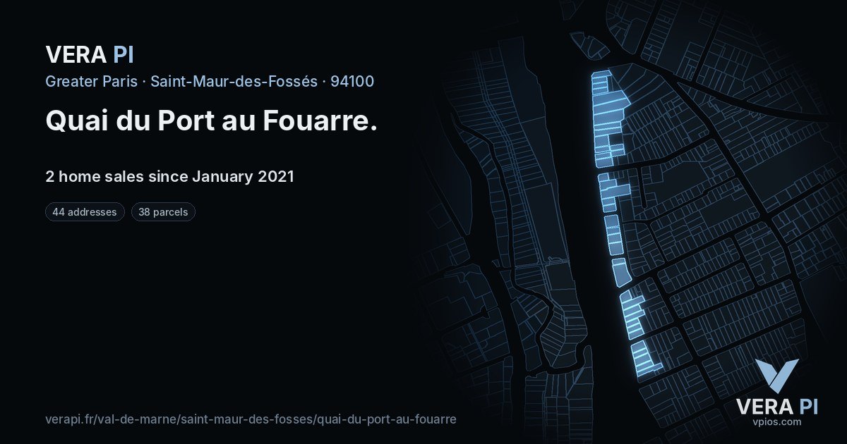Quai du Port au Fouarre, Saint-Maur-des-Fossés at night – every parcel coloured by the prices around it, the street's own parcels lit
