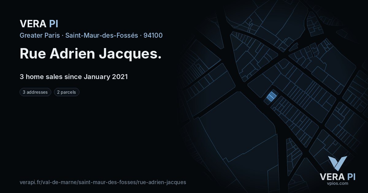 Rue Adrien Jacques, Saint-Maur-des-Fossés at night – every parcel coloured by the prices around it, the street's own parcels lit