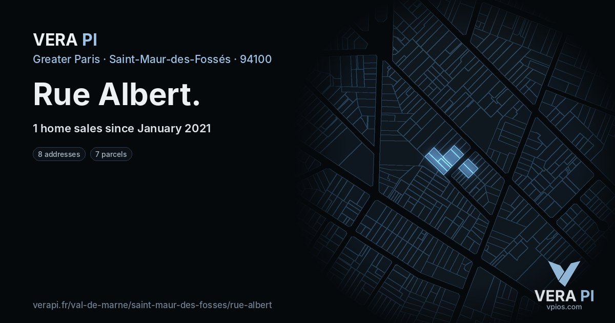 Rue Albert, Saint-Maur-des-Fossés at night – every parcel coloured by the prices around it, the street's own parcels lit