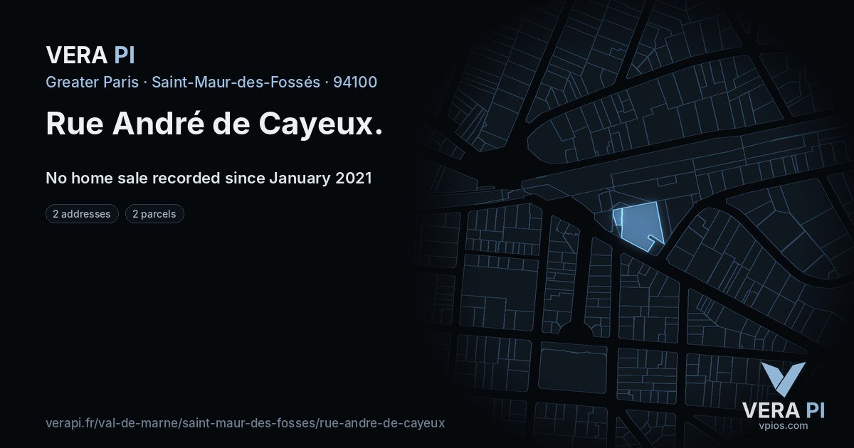 Rue André de Cayeux, Saint-Maur-des-Fossés at night – every parcel coloured by the prices around it, the street's own parcels lit