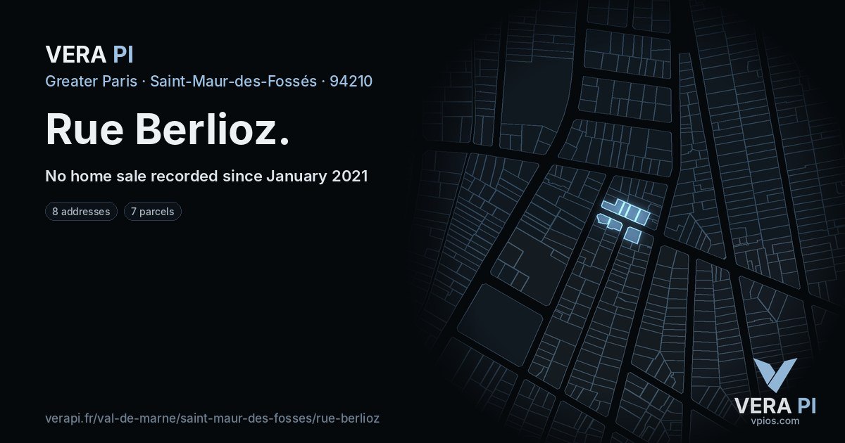 Rue Berlioz, Saint-Maur-des-Fossés at night – every parcel coloured by the prices around it, the street's own parcels lit