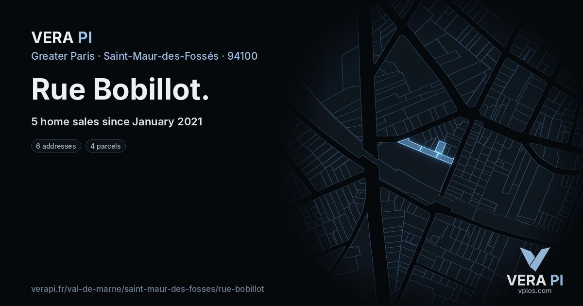 Rue Bobillot, Saint-Maur-des-Fossés at night – every parcel coloured by the prices around it, the street's own parcels lit