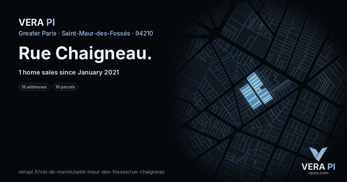 Rue Chaigneau, Saint-Maur-des-Fossés at night – every parcel coloured by the prices around it, the street's own parcels lit
