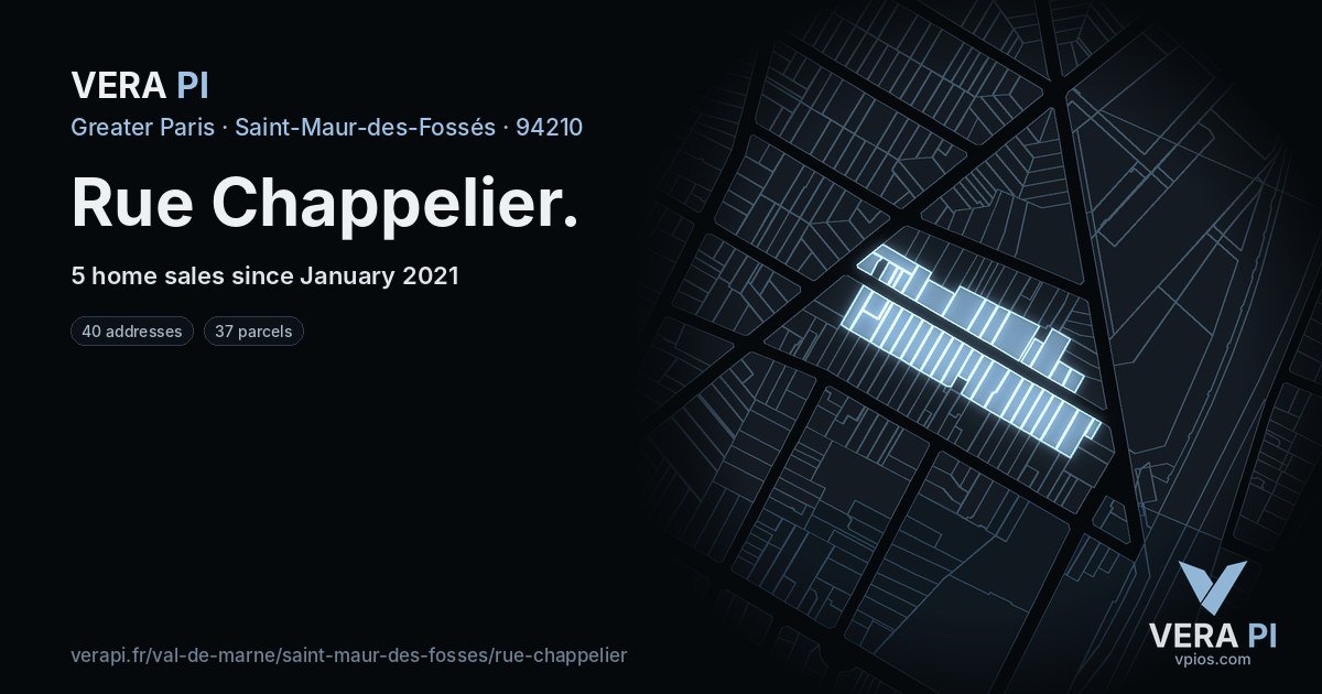 Rue Chappelier, Saint-Maur-des-Fossés at night – every parcel coloured by the prices around it, the street's own parcels lit