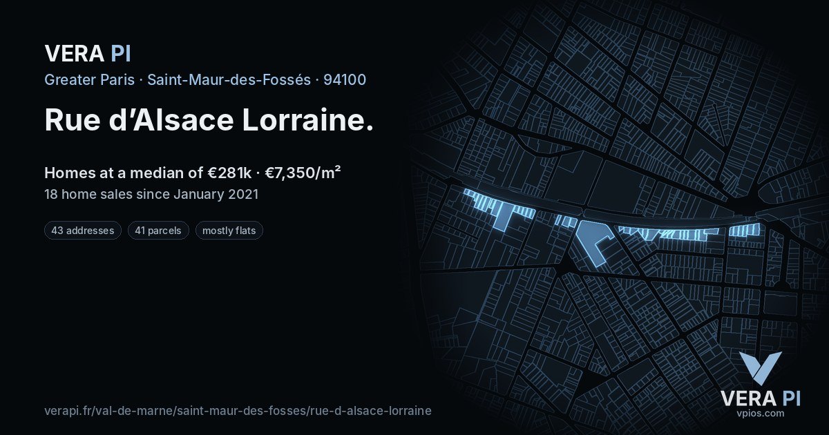 Rue d’Alsace Lorraine, Saint-Maur-des-Fossés at night – every parcel coloured by the prices around it, the street's own parcels lit