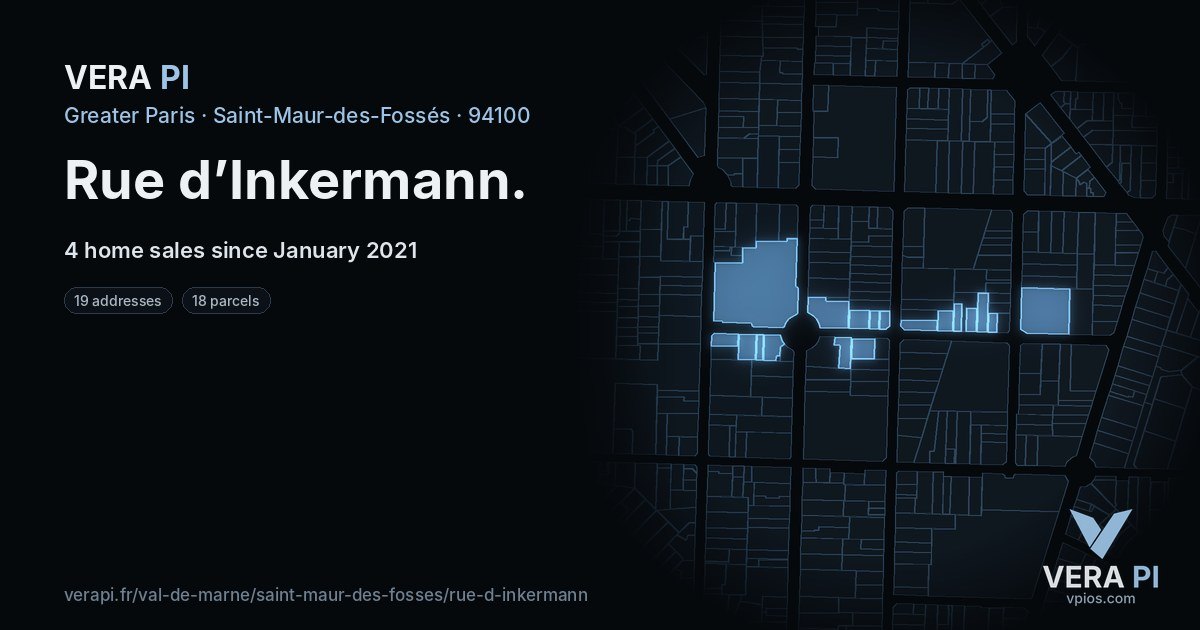 Rue d’Inkermann, Saint-Maur-des-Fossés at night – every parcel coloured by the prices around it, the street's own parcels lit