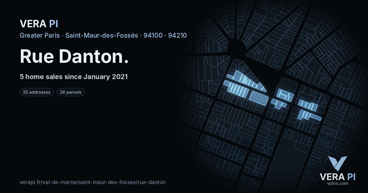 Rue Danton, Saint-Maur-des-Fossés at night – every parcel coloured by the prices around it, the street's own parcels lit