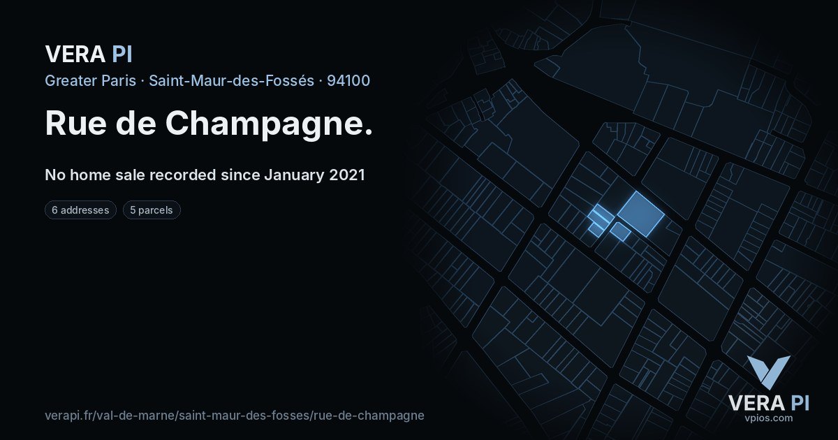 Rue de Champagne, Saint-Maur-des-Fossés at night – every parcel coloured by the prices around it, the street's own parcels lit