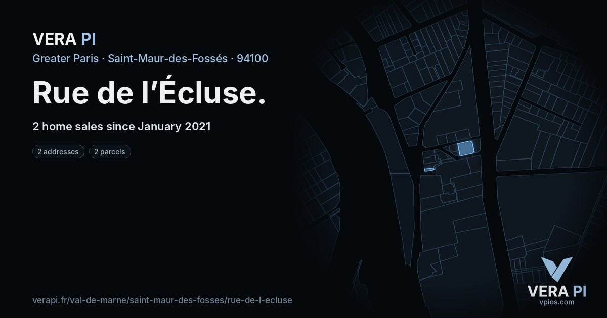 Rue de l’Écluse, Saint-Maur-des-Fossés at night – every parcel coloured by the prices around it, the street's own parcels lit