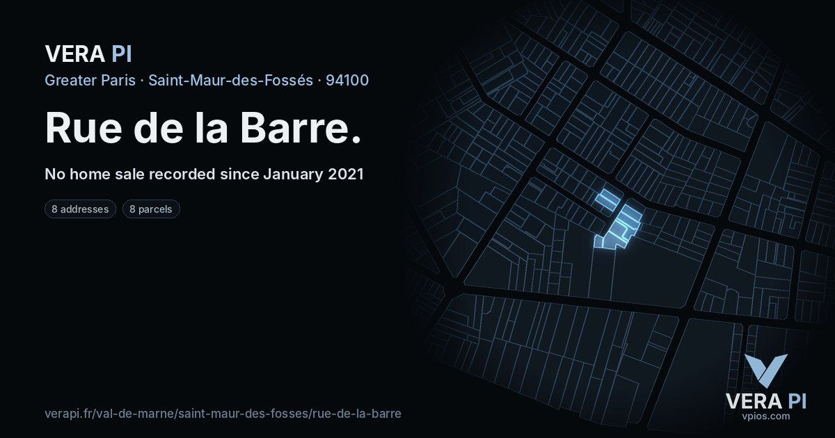 Rue de la Barre, Saint-Maur-des-Fossés at night – every parcel coloured by the prices around it, the street's own parcels lit