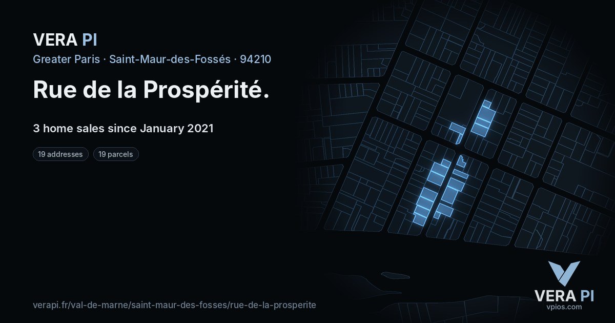 Rue de la Prospérité, Saint-Maur-des-Fossés at night – every parcel coloured by the prices around it, the street's own parcels lit