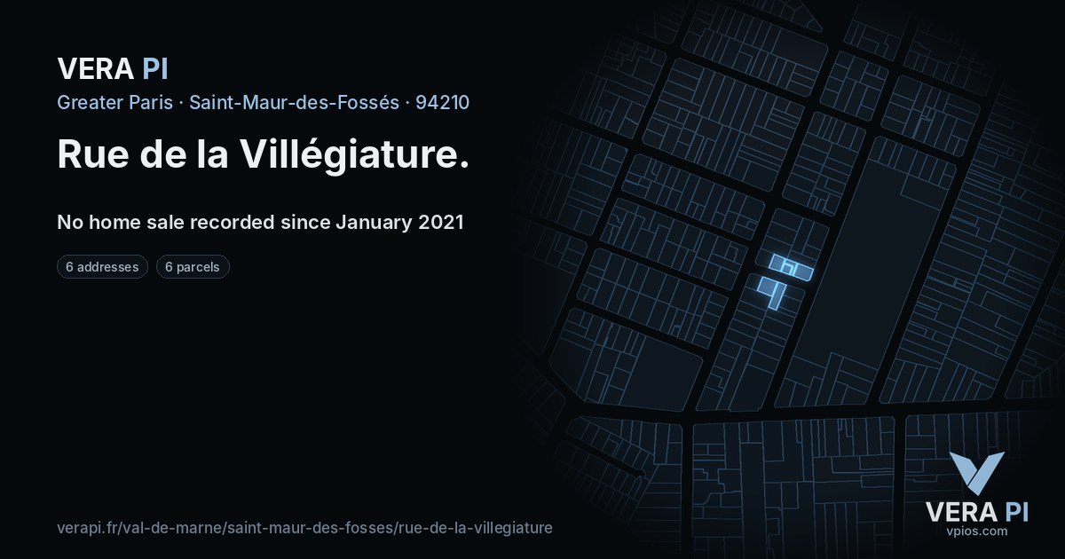 Rue de la Villégiature, Saint-Maur-des-Fossés at night – every parcel coloured by the prices around it, the street's own parcels lit