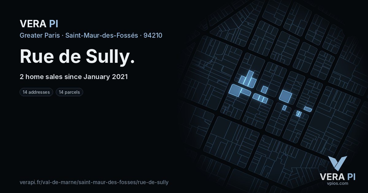Rue de Sully, Saint-Maur-des-Fossés at night – every parcel coloured by the prices around it, the street's own parcels lit