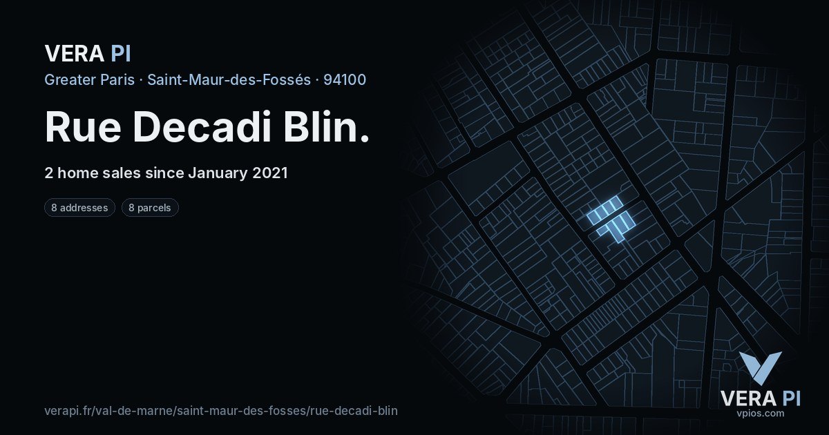 Rue Decadi Blin, Saint-Maur-des-Fossés at night – every parcel coloured by the prices around it, the street's own parcels lit