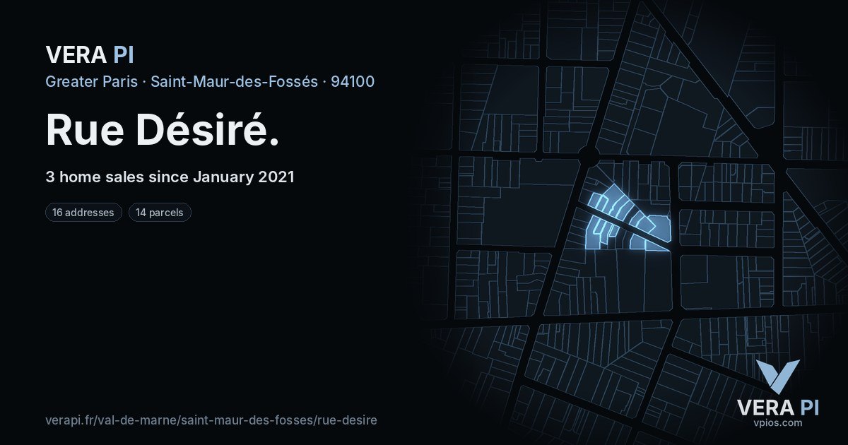 Rue Désiré, Saint-Maur-des-Fossés at night – every parcel coloured by the prices around it, the street's own parcels lit