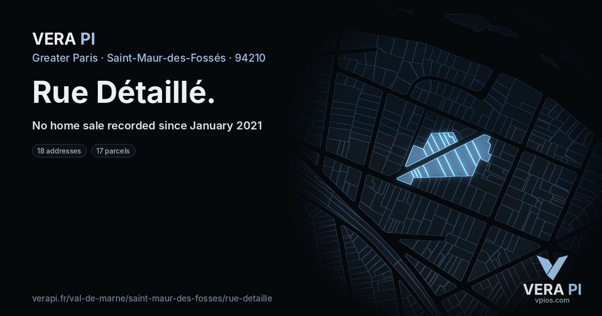 Rue Détaillé, Saint-Maur-des-Fossés at night – every parcel coloured by the prices around it, the street's own parcels lit